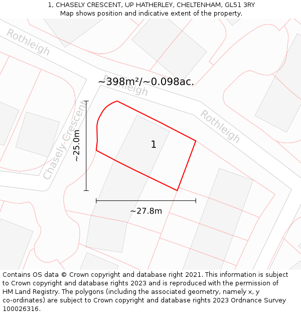 1, CHASELY CRESCENT, UP HATHERLEY, CHELTENHAM, GL51 3RY: Plot and title map