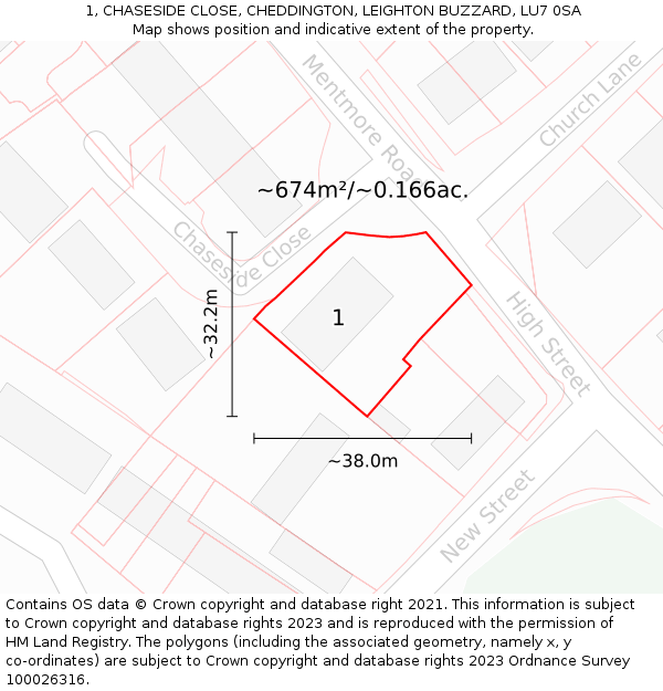 1, CHASESIDE CLOSE, CHEDDINGTON, LEIGHTON BUZZARD, LU7 0SA: Plot and title map