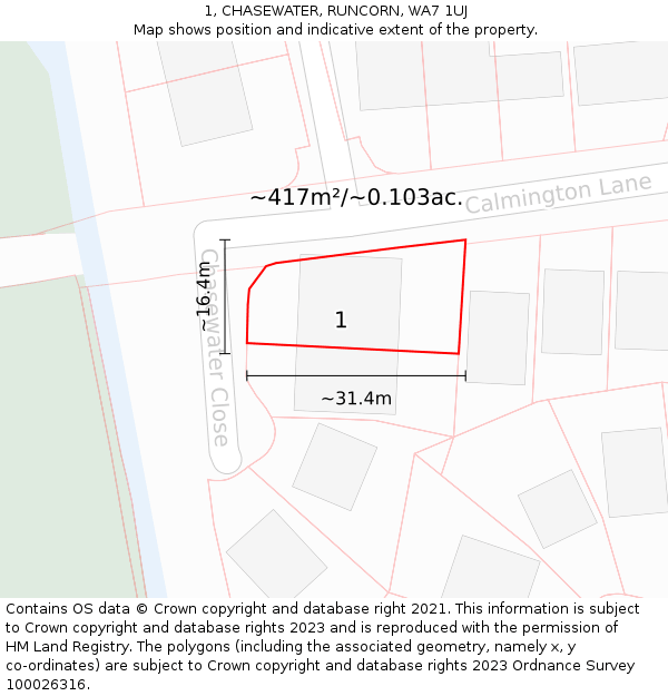 1, CHASEWATER, RUNCORN, WA7 1UJ: Plot and title map