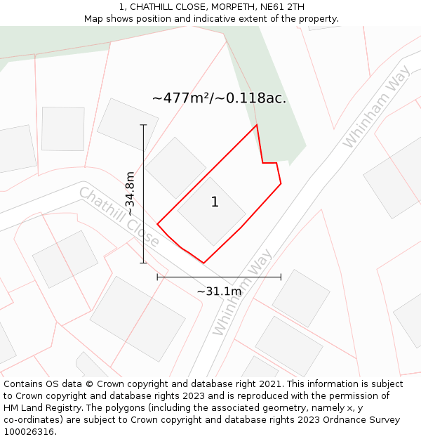 1, CHATHILL CLOSE, MORPETH, NE61 2TH: Plot and title map