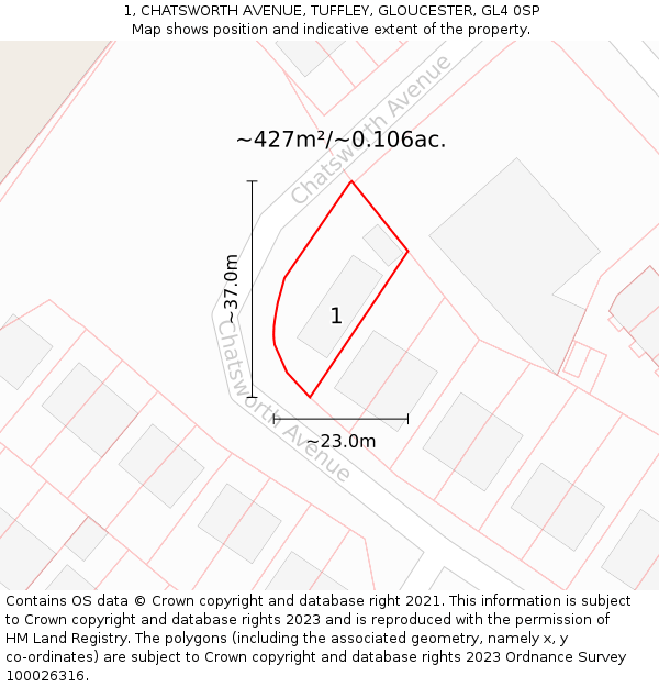 1, CHATSWORTH AVENUE, TUFFLEY, GLOUCESTER, GL4 0SP: Plot and title map
