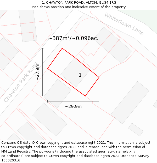 1, CHAWTON PARK ROAD, ALTON, GU34 1RG: Plot and title map