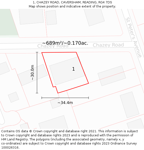 1, CHAZEY ROAD, CAVERSHAM, READING, RG4 7DS: Plot and title map