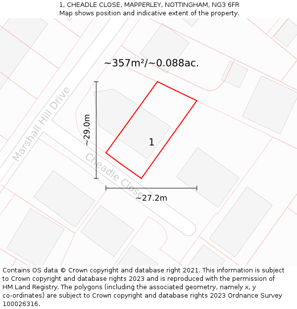 1, CHEADLE CLOSE, MAPPERLEY, NOTTINGHAM, NG3 6FR: Plot and title map