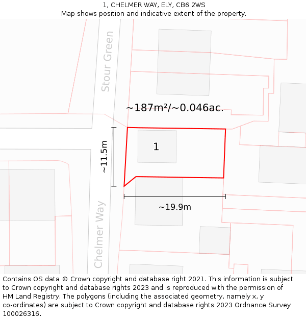 1, CHELMER WAY, ELY, CB6 2WS: Plot and title map