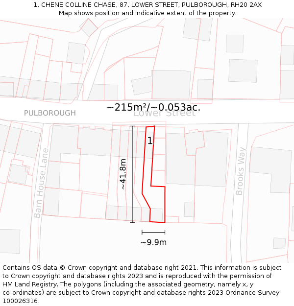 1, CHENE COLLINE CHASE, 87, LOWER STREET, PULBOROUGH, RH20 2AX: Plot and title map