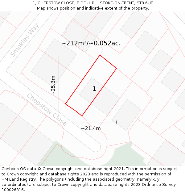 1, CHEPSTOW CLOSE, BIDDULPH, STOKE-ON-TRENT, ST8 6UE: Plot and title map