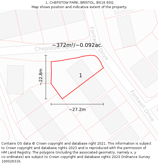 1, CHEPSTOW PARK, BRISTOL, BS16 6SQ: Plot and title map