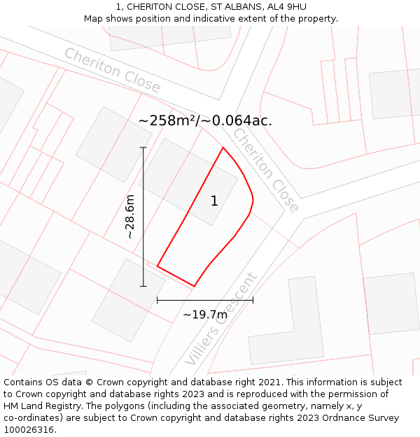 1, CHERITON CLOSE, ST ALBANS, AL4 9HU: Plot and title map