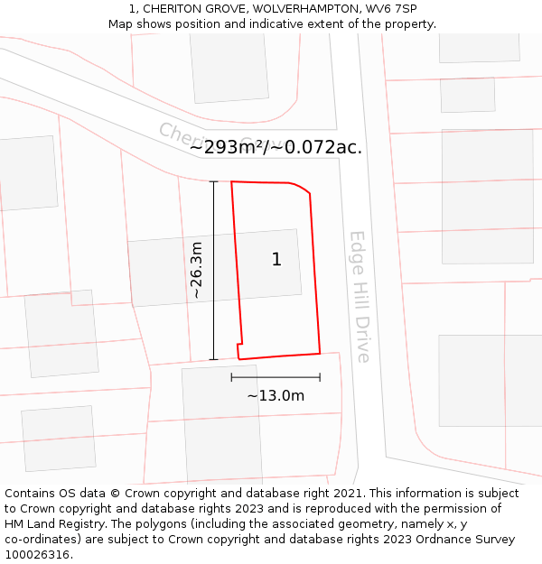 1, CHERITON GROVE, WOLVERHAMPTON, WV6 7SP: Plot and title map