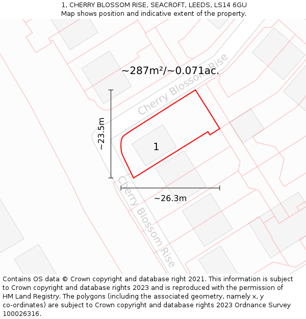 1, CHERRY BLOSSOM RISE, SEACROFT, LEEDS, LS14 6GU: Plot and title map