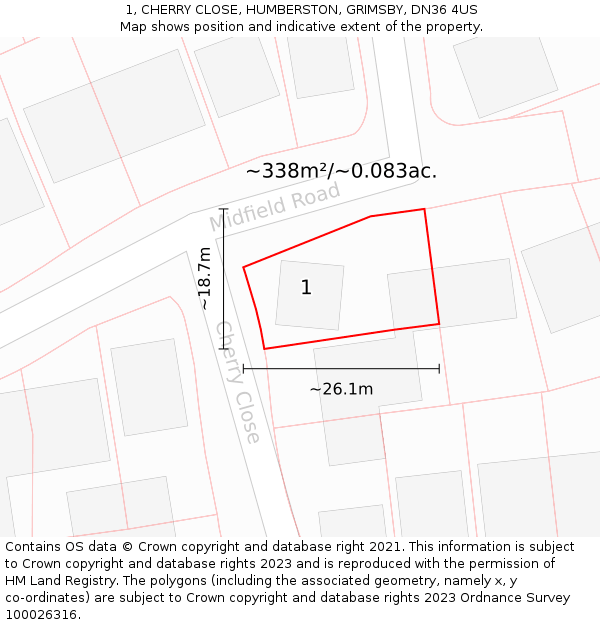 1, CHERRY CLOSE, HUMBERSTON, GRIMSBY, DN36 4US: Plot and title map