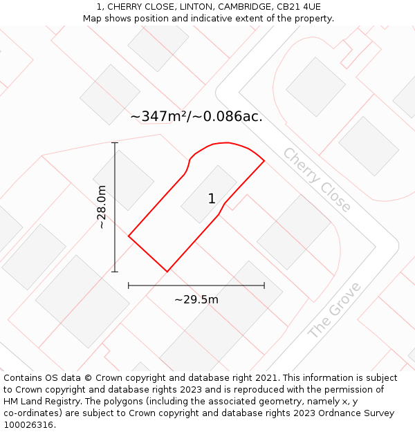 1, CHERRY CLOSE, LINTON, CAMBRIDGE, CB21 4UE: Plot and title map