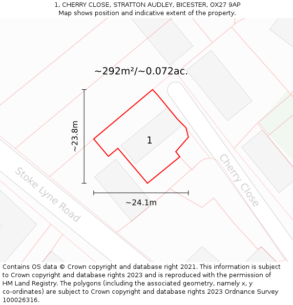 1, CHERRY CLOSE, STRATTON AUDLEY, BICESTER, OX27 9AP: Plot and title map