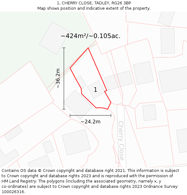 1, CHERRY CLOSE, TADLEY, RG26 3BP: Plot and title map