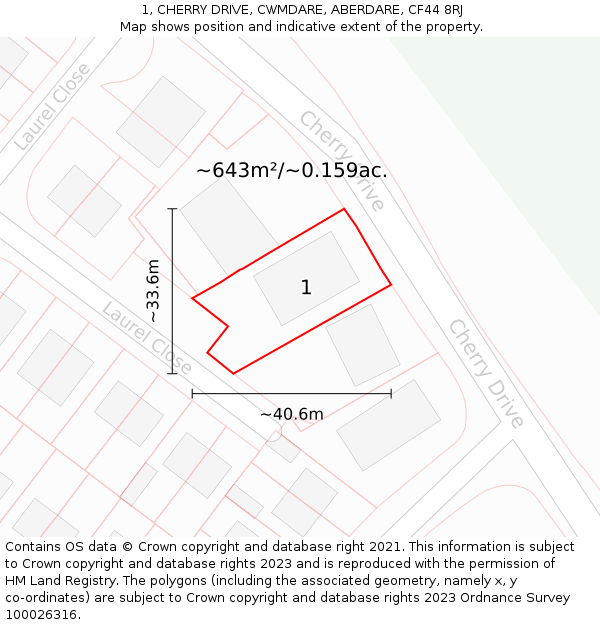 1, CHERRY DRIVE, CWMDARE, ABERDARE, CF44 8RJ: Plot and title map