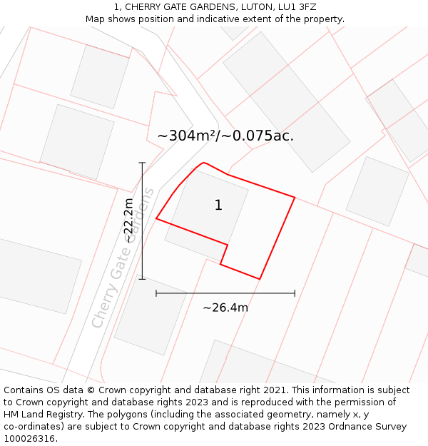 1, CHERRY GATE GARDENS, LUTON, LU1 3FZ: Plot and title map