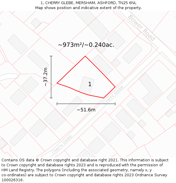 1, CHERRY GLEBE, MERSHAM, ASHFORD, TN25 6NL: Plot and title map