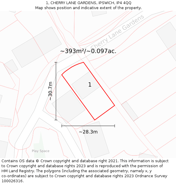 1, CHERRY LANE GARDENS, IPSWICH, IP4 4QQ: Plot and title map