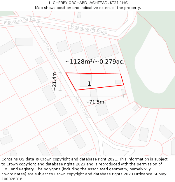 1, CHERRY ORCHARD, ASHTEAD, KT21 1HS: Plot and title map