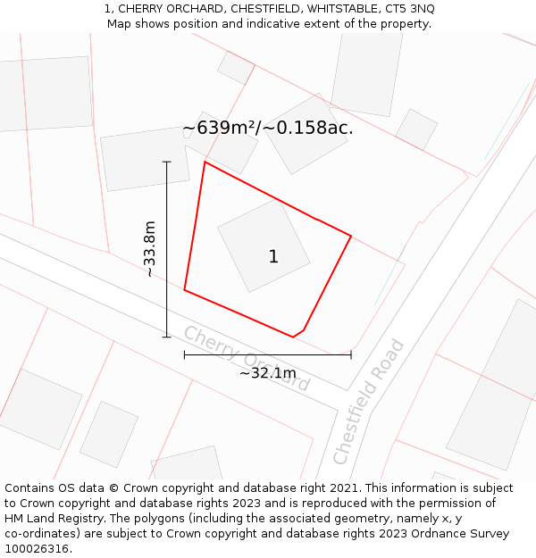 1, CHERRY ORCHARD, CHESTFIELD, WHITSTABLE, CT5 3NQ: Plot and title map