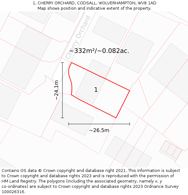 1, CHERRY ORCHARD, CODSALL, WOLVERHAMPTON, WV8 1AD: Plot and title map