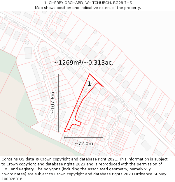 1, CHERRY ORCHARD, WHITCHURCH, RG28 7HS: Plot and title map