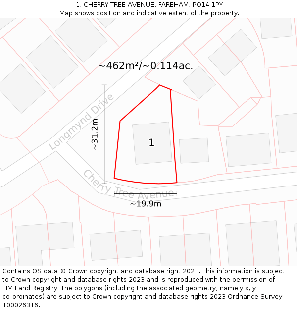 1, CHERRY TREE AVENUE, FAREHAM, PO14 1PY: Plot and title map