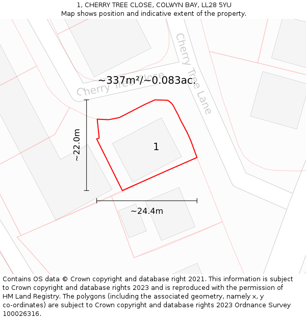 1, CHERRY TREE CLOSE, COLWYN BAY, LL28 5YU: Plot and title map