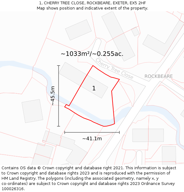 1, CHERRY TREE CLOSE, ROCKBEARE, EXETER, EX5 2HF: Plot and title map