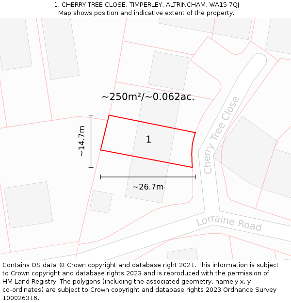 1, CHERRY TREE CLOSE, TIMPERLEY, ALTRINCHAM, WA15 7QJ: Plot and title map