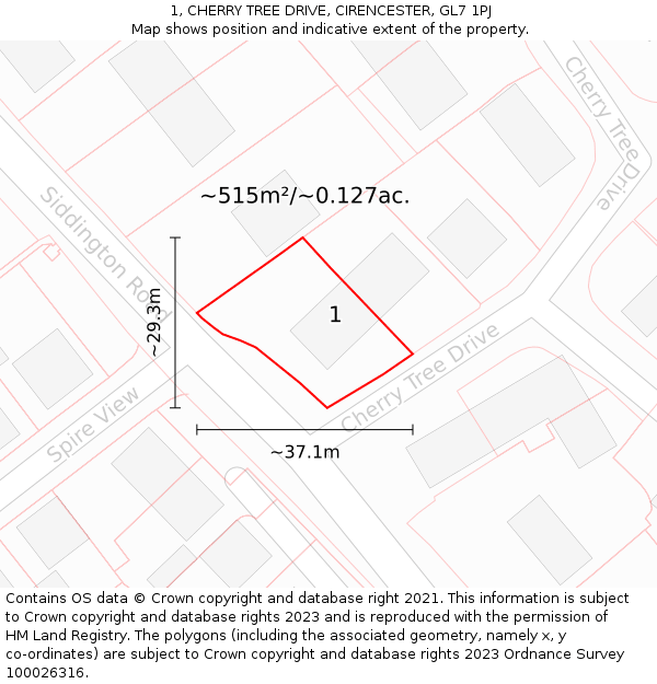 1, CHERRY TREE DRIVE, CIRENCESTER, GL7 1PJ: Plot and title map