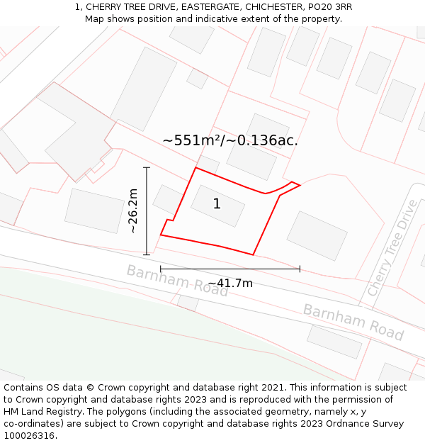 1, CHERRY TREE DRIVE, EASTERGATE, CHICHESTER, PO20 3RR: Plot and title map