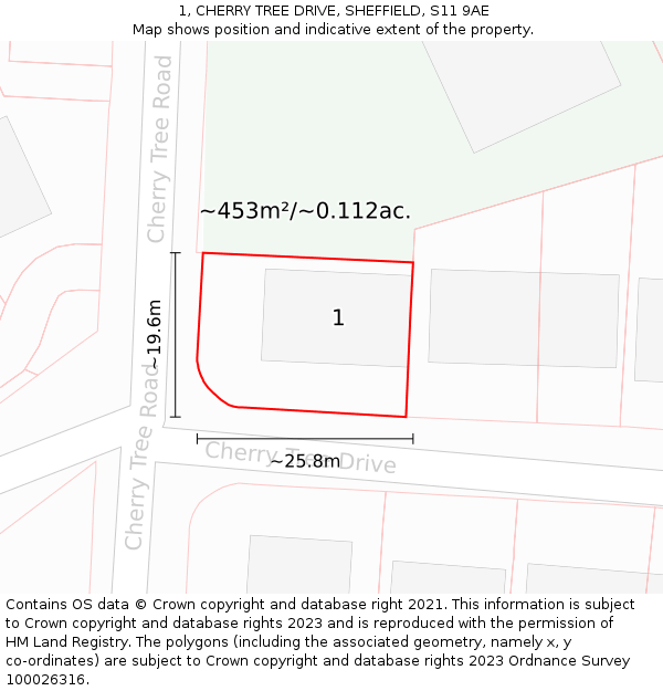 1, CHERRY TREE DRIVE, SHEFFIELD, S11 9AE: Plot and title map