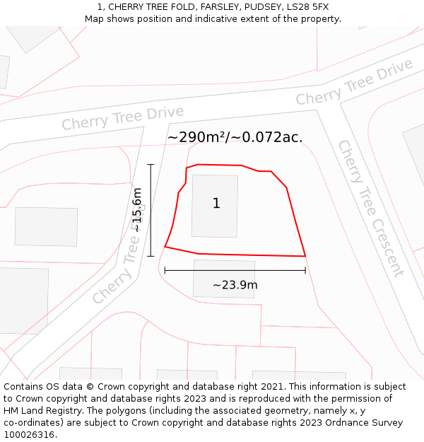 1, CHERRY TREE FOLD, FARSLEY, PUDSEY, LS28 5FX: Plot and title map