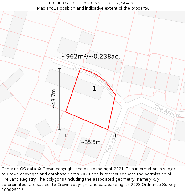 1, CHERRY TREE GARDENS, HITCHIN, SG4 9FL: Plot and title map