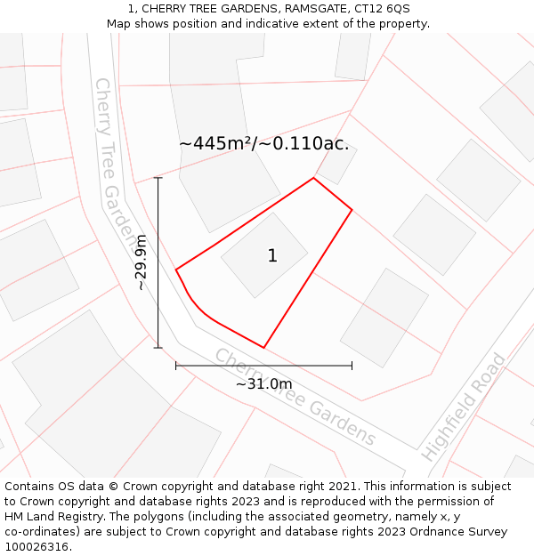 1, CHERRY TREE GARDENS, RAMSGATE, CT12 6QS: Plot and title map