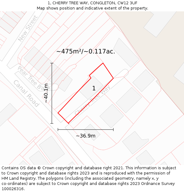 1, CHERRY TREE WAY, CONGLETON, CW12 3UF: Plot and title map