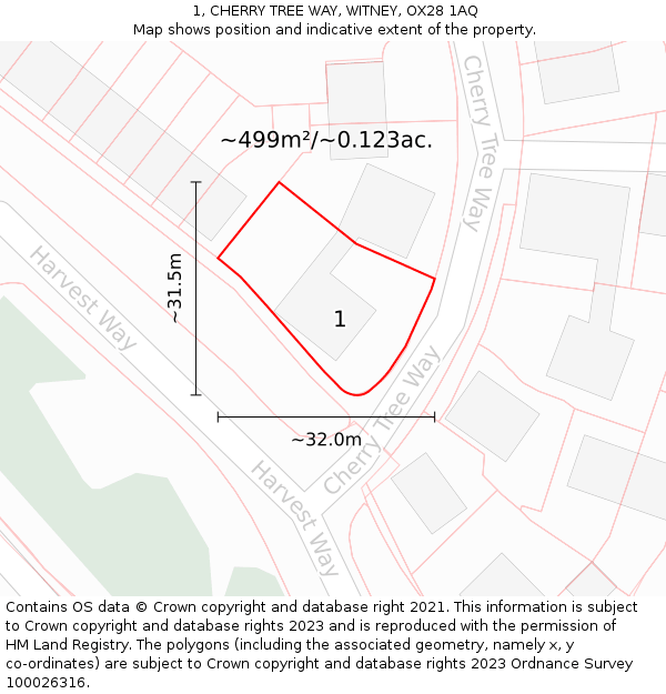 1, CHERRY TREE WAY, WITNEY, OX28 1AQ: Plot and title map