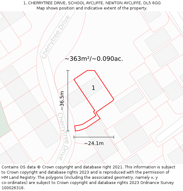 1, CHERRYTREE DRIVE, SCHOOL AYCLIFFE, NEWTON AYCLIFFE, DL5 6GG: Plot and title map