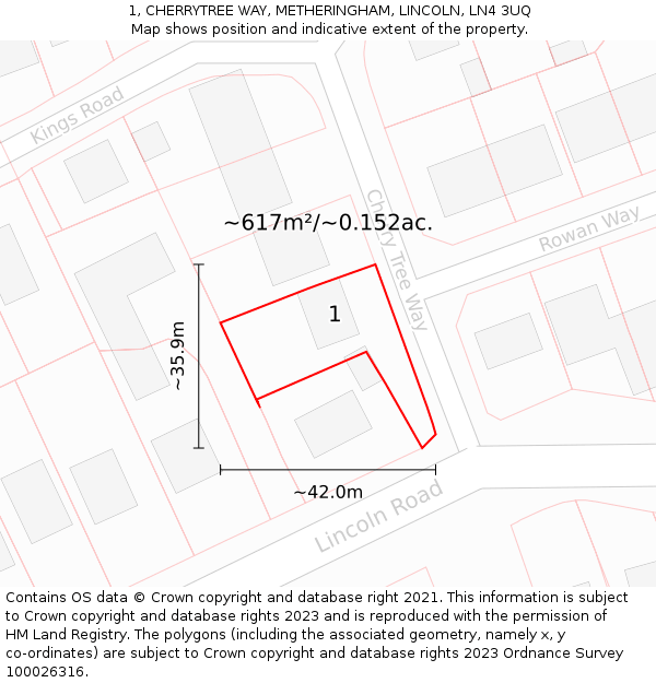 1, CHERRYTREE WAY, METHERINGHAM, LINCOLN, LN4 3UQ: Plot and title map