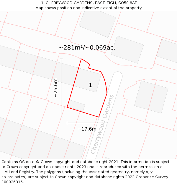 1, CHERRYWOOD GARDENS, EASTLEIGH, SO50 8AF: Plot and title map