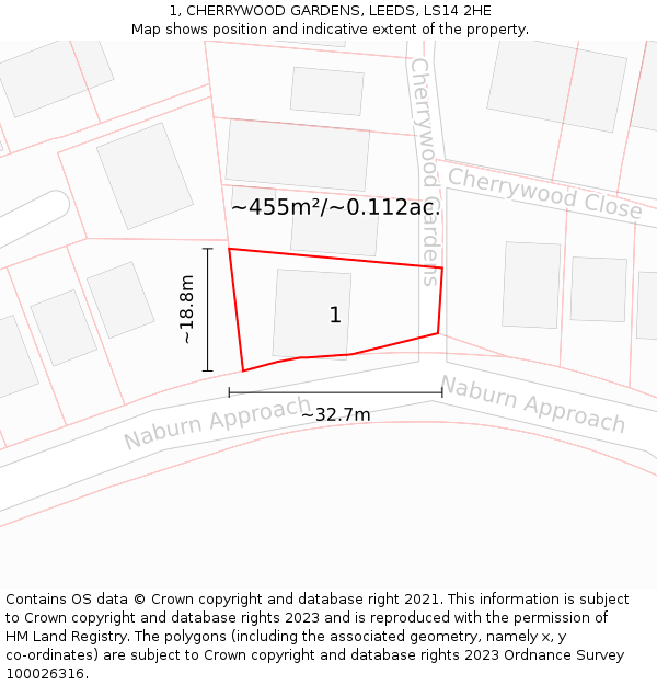 1, CHERRYWOOD GARDENS, LEEDS, LS14 2HE: Plot and title map