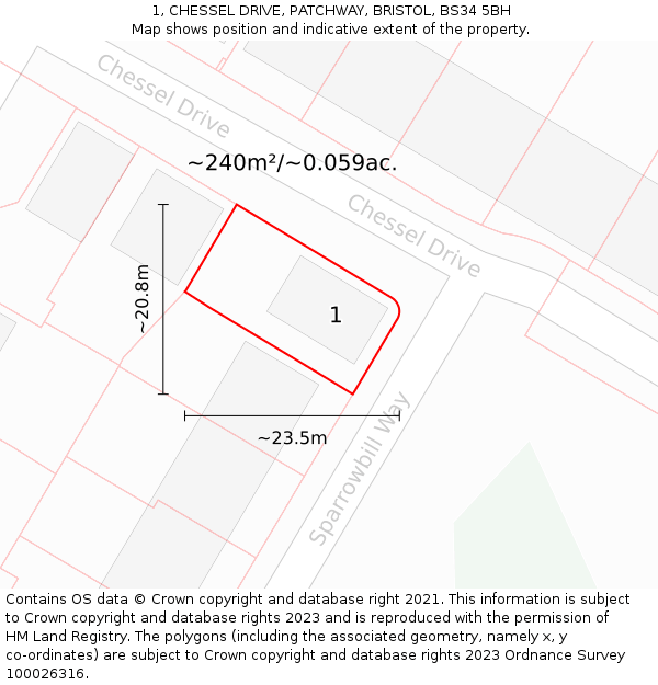 1, CHESSEL DRIVE, PATCHWAY, BRISTOL, BS34 5BH: Plot and title map