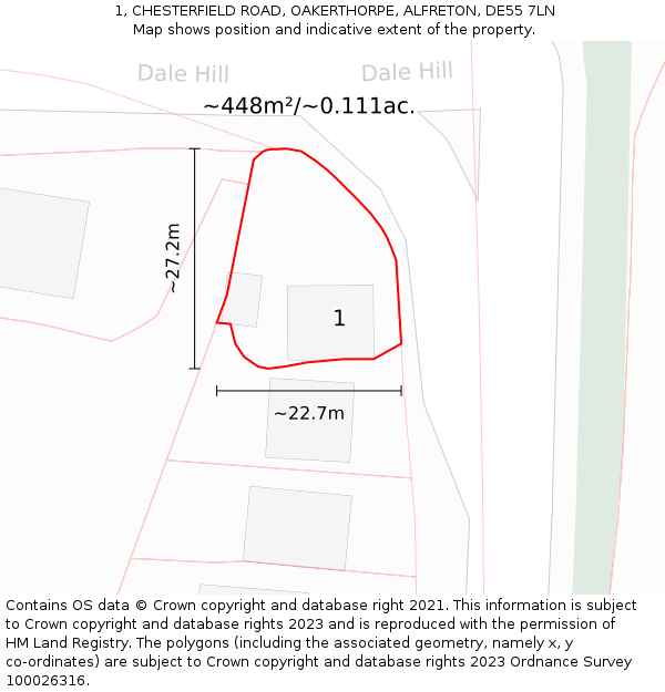 1, CHESTERFIELD ROAD, OAKERTHORPE, ALFRETON, DE55 7LN: Plot and title map