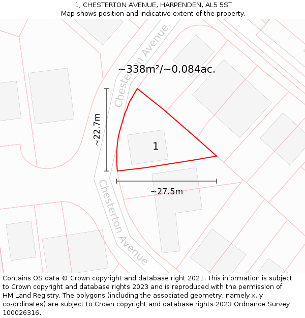 1, CHESTERTON AVENUE, HARPENDEN, AL5 5ST: Plot and title map