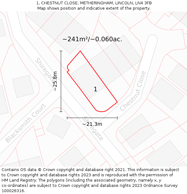 1, CHESTNUT CLOSE, METHERINGHAM, LINCOLN, LN4 3FB: Plot and title map