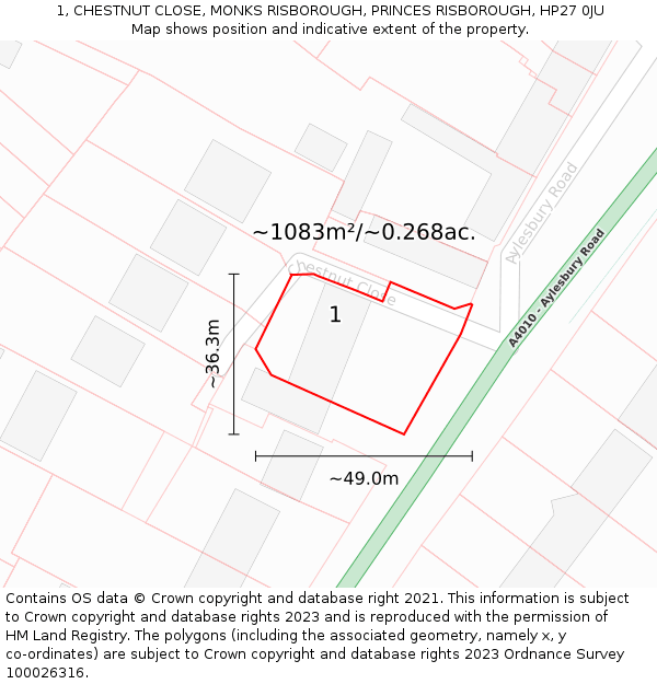 1, CHESTNUT CLOSE, MONKS RISBOROUGH, PRINCES RISBOROUGH, HP27 0JU: Plot and title map