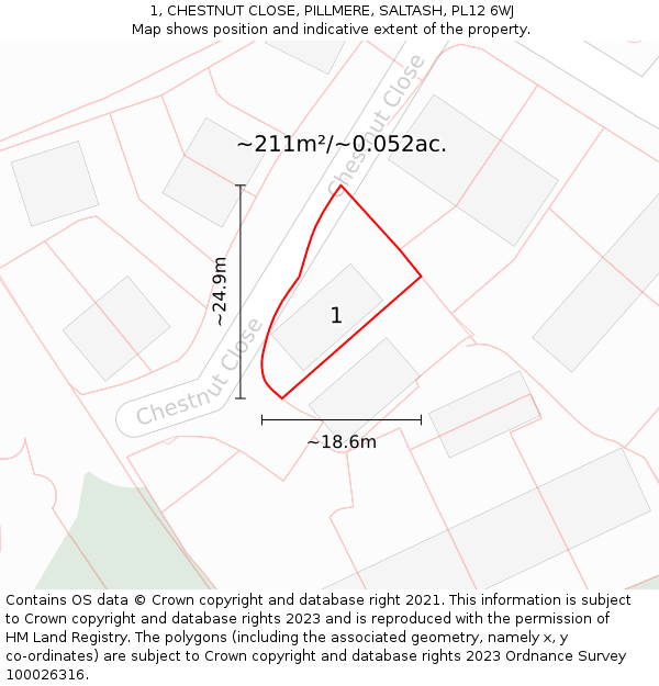 1, CHESTNUT CLOSE, PILLMERE, SALTASH, PL12 6WJ: Plot and title map