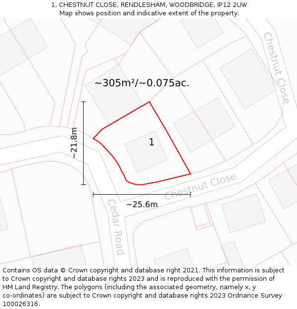 1, CHESTNUT CLOSE, RENDLESHAM, WOODBRIDGE, IP12 2UW: Plot and title map